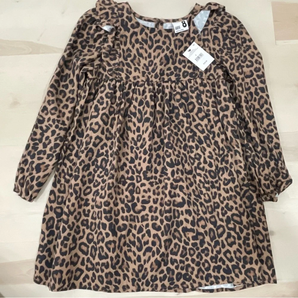 NWT Cotton On Leopard Dress Size 8 Long sleeve Ruffle Details Animal Print - Picture 1 of 7